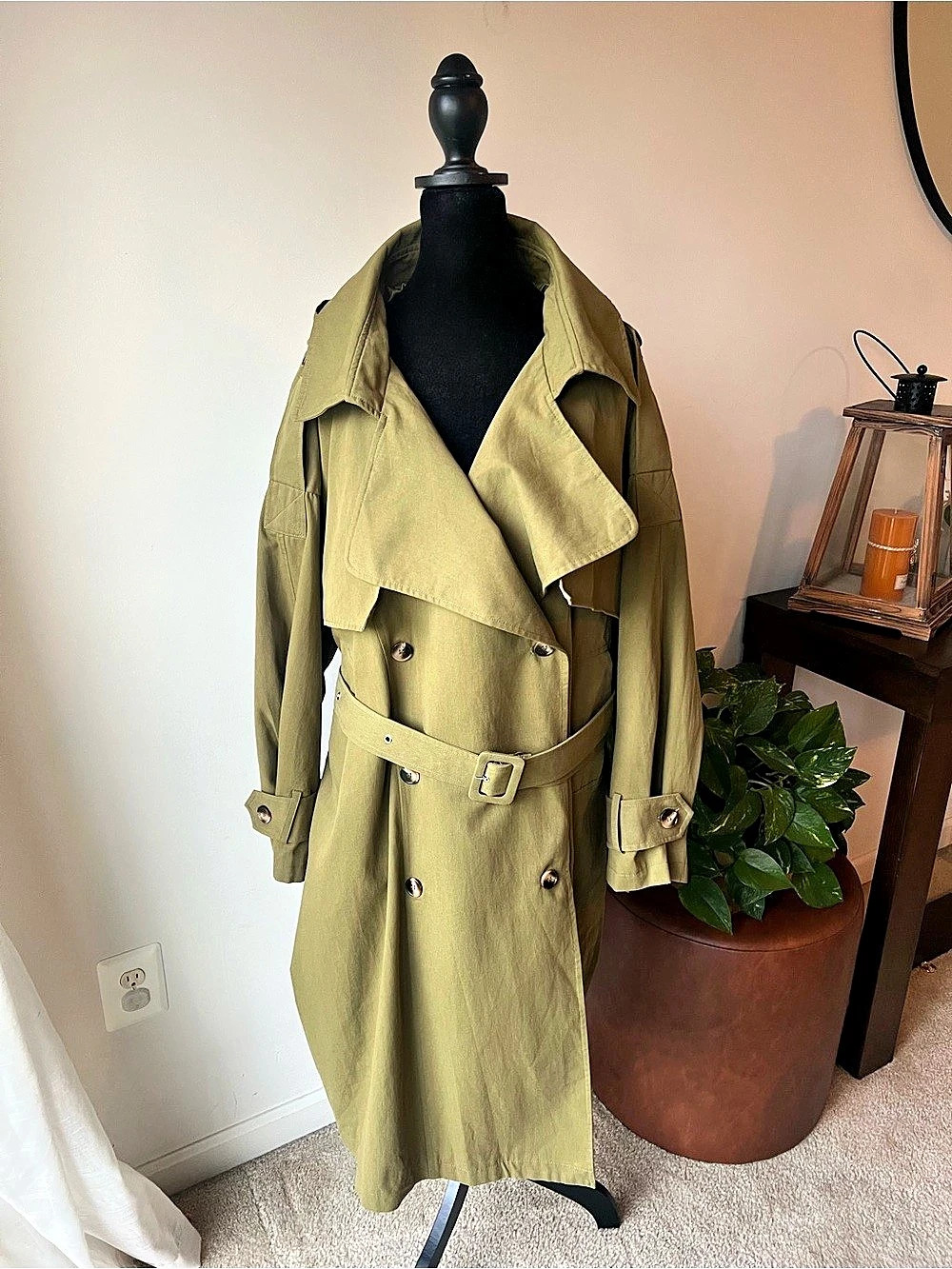 PrettyLittleThing Hooded Trench Coat Olive Size 2 NWT